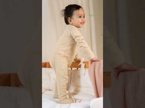 Twingle 100% Organic Cotton Sleepsuit-Zip Guard to Protect Baby's Chin & Neck-Two Way Zipper for Easy Diaper Change-Inbuilt Booties & Mittens-Solid-Beige-For Infants