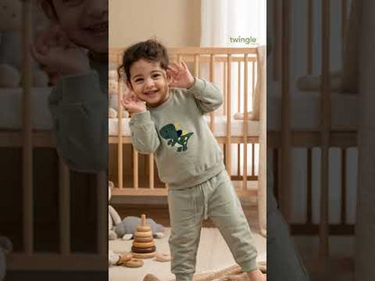 Twingle 100% Organic Cotton Jogger Set-Hypoallergenic Fabric-No Itchy Tags-Soft Elasticated Waistband-Long Sleeves-Solid-Sage Green-For Infants