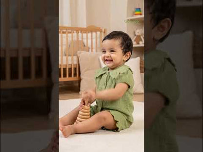 Twingle 100% Organic Muslin Shirt & Shorts Set-Lightweight & Breathable Fabric-Puff Sleeves-Soft Elasticated Waistband-Short Sleeves-Solid-Olive Green-For Infants