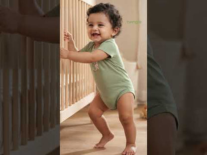 Twingle 100% Organic Cotton Bodysuit-Envelope Neck for Easy Dressing-Nickel Free Snaps-Short Sleeves-Solid-Sage Green-For Infants