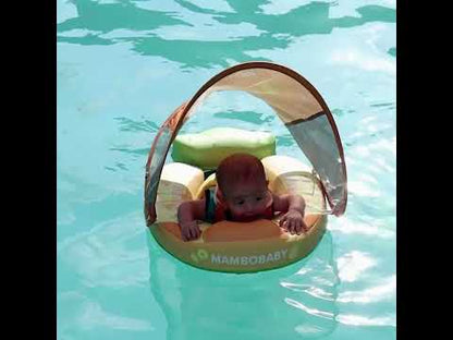 Mambobaby Chest Float Swimming Tube-Air Free Foam Design with 5 Point Safety Harness & 3 Swim Modes, UPF 50+ Detachable Flat Canopy-Upto 18 kg Baby Weight-Pineapple-Yellow