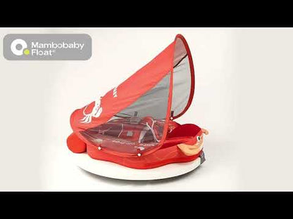 Mambobaby Chest Float Swimming Tube-Air Free Foam Design with 5 Point Safety Harness & 3 Swim Modes, UPF 50+ Detachable Flat Canopy-Upto 18 kg Baby Weight-Crab-Red