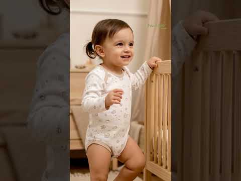Twingle 100% Organic Cotton Bodysuit-Envelope Neck for Easy Dressing-Nickel Free Snaps-Long Sleeves-Hearts & Stars Print-White-For Infants