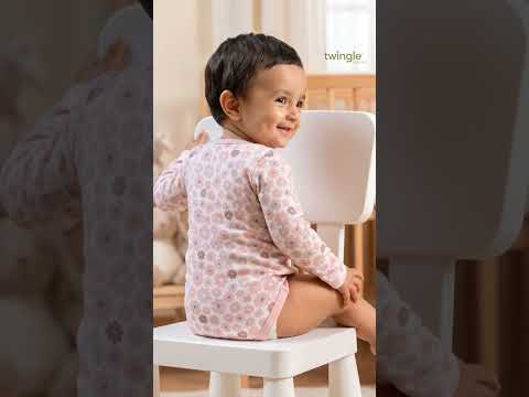 Twingle 100% Organic Cotton Bodysuit-Envelope Neck for Easy Dressing-Nickel Free Snaps-Long Sleeves-Floral Print-Pastel Pink-For Infants