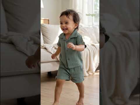 Twingle 100% Organic Muslin Shirt & Shorts Set-Lightweight & Breathable Fabric-Functional Pockets-Soft Elasticated Waistband-Short Sleeves-Solid-Sage Green-For Infants