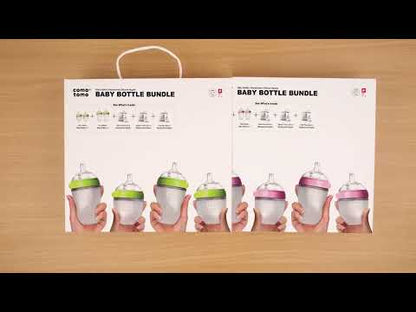 Comotomo Feeding Bottle Bundle Pack-Global Award Winner-2x 150 ml Bottles, 2x 250 ml Bottles, 2x 0-3M Nipples, 2x 3-6M Nipples & 2x 6M+ Nipples-Green-Dual Anti Colic Vent