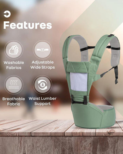 R for Rabbit Upsy Daisy Baby Carrier-With 4 In 1 Carry Position-Adjustable Hip Seat Belt-3M to 2Y (Upto 15Kg)-Green