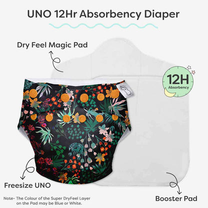 SuperBottoms Shruberry Freesize UNO-12 Hours Absorbency Cloth Diaper-Padded Underwear-100% Organic Cotton-Washable & Reusable-3 to 36M