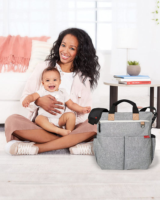 Skip Hop Duo Signature Diaper Bag-With Changing Pad & Removable Shoulder Strap-Grey Melange