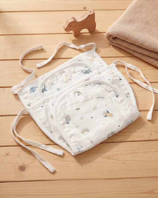 Twingle 100% Organic Muslin String Nappy-Soft Absorbent Terry Layer-Mess Free Design-Helps Control 1-2 Leaks-Double Loop for 2 Size Adjustment-Aerospace & Dino Print-Pack of 2