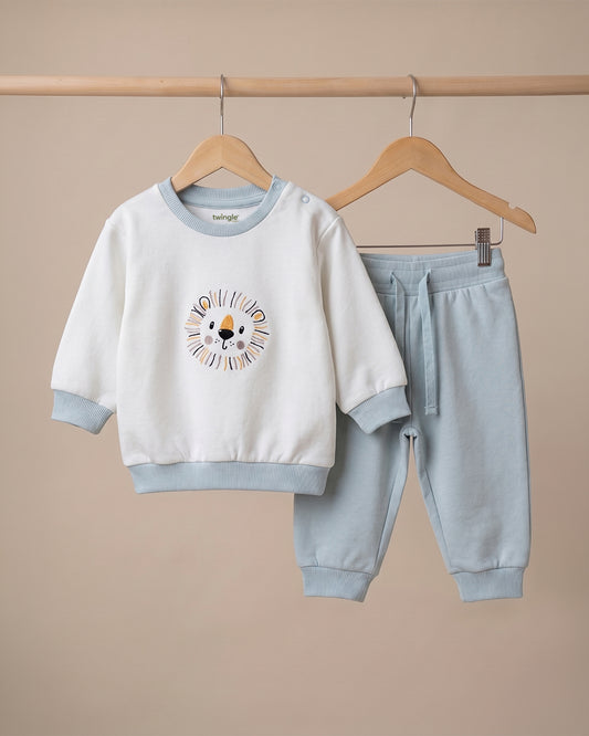 Twingle 100% Organic Cotton Jogger Set-Hypoallergenic Fabric-No Itchy Tags-Soft Elasticated Waistband-Long Sleeves-Solid-Light Blue-For Infants