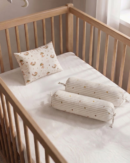 Twingle 100% Organic Muslin Baby Pillow & Bolsters-High Twist Yarn for Lasting Softness-Eco Certified Genesta Inks for Skin-Safe Prints-Cozy Roars & Autumn Vibes Print-White & Grey-Pack of 3-For Infants