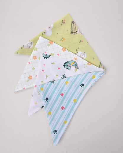 Twingle 100% Organic Muslin Wipes cum Wash Cloth-Naturally Softens With Each Wash-Quick Dry Fabric-Dino-Paw-Sweet & Picnic Print-Pack of 4-For Infants