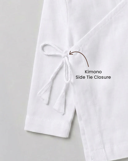 Twingle 100% Organic Cotton Jhabla-Kimono Opening for Easy Dressing-Penguin-White-For Infants