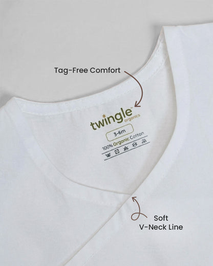 Twingle 100% Organic Cotton Jhabla-Kimono Opening for Easy Dressing-Mischief Monkey-White-For Infants