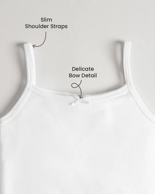 Twingle 100% Organic Cotton Shoulder Strap Camisole-Girl Vest-No Itchy Neck Tags-Solid-White-Pack of 3-For Infants