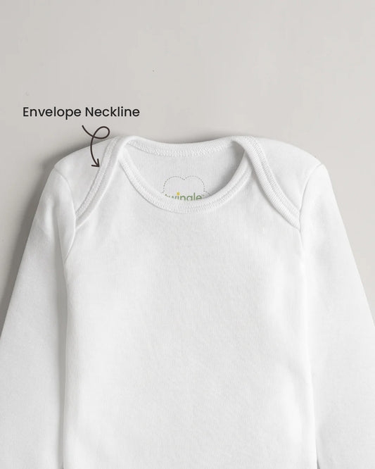 Twingle 100% Organic Cotton Vest-Envelope Neck for Easy Dressing-No Itchy Neck Tags-Long Sleeves-Solid-White-Pack of 3-For Infants