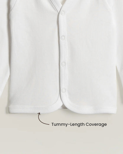 Twingle 100% Organic Cotton Jhabla Vest-Front Snaps for Easy Dressing-No Itchy Neck Tags-Long Sleeves-Solid-White-Pack of 3-For Infants