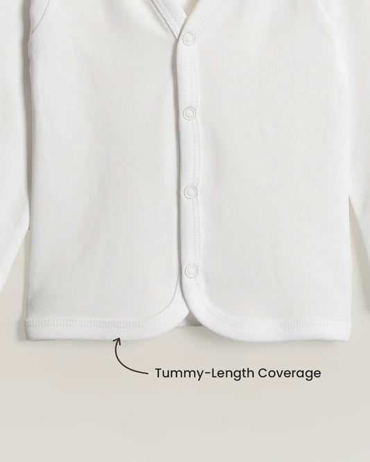 Twingle 100% Organic Cotton Jhabla Vest-Front Snaps for Easy Dressing-No Itchy Neck Tags-Long Sleeves-Solid-White-Pack of 3-For Infants