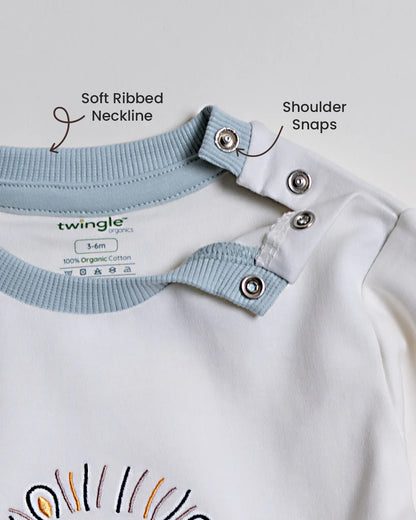 Twingle 100% Organic Cotton Jogger Set-Hypoallergenic Fabric-No Itchy Tags-Soft Elasticated Waistband-Long Sleeves-Solid-Light Blue-For Infants