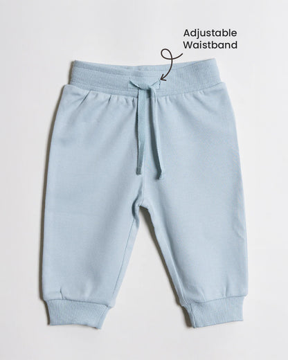 Twingle 100% Organic Cotton Jogger Set-Hypoallergenic Fabric-No Itchy Tags-Soft Elasticated Waistband-Long Sleeves-Solid-Light Blue-For Infants