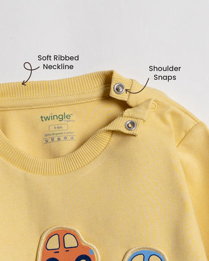 Twingle 100% Organic Cotton Jogger Set-Hypoallergenic Fabric-No Itchy Tags-Soft Elasticated Waistband-Long Sleeves-Solid-Yellow-For Infants