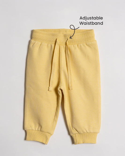 Twingle 100% Organic Cotton Jogger Set-Hypoallergenic Fabric-No Itchy Tags-Soft Elasticated Waistband-Long Sleeves-Solid-Yellow-For Infants