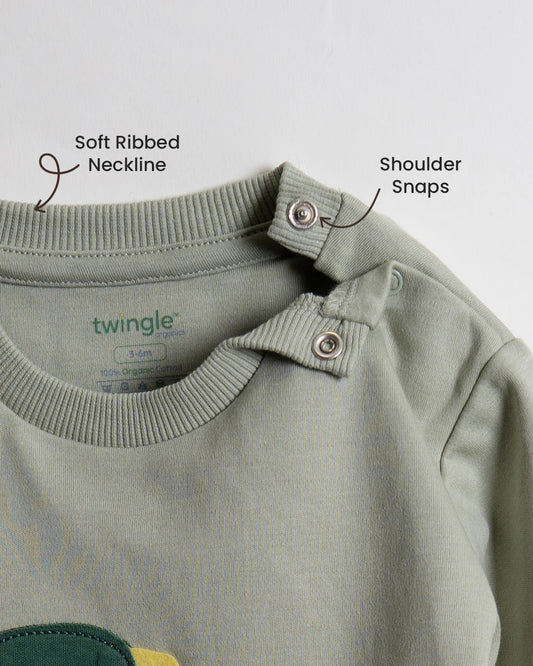 Twingle 100% Organic Cotton Jogger Set-Hypoallergenic Fabric-No Itchy Tags-Soft Elasticated Waistband-Long Sleeves-Solid-Sage Green-For Infants