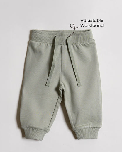 Twingle 100% Organic Cotton Jogger Set-Hypoallergenic Fabric-No Itchy Tags-Soft Elasticated Waistband-Long Sleeves-Solid-Sage Green-For Infants