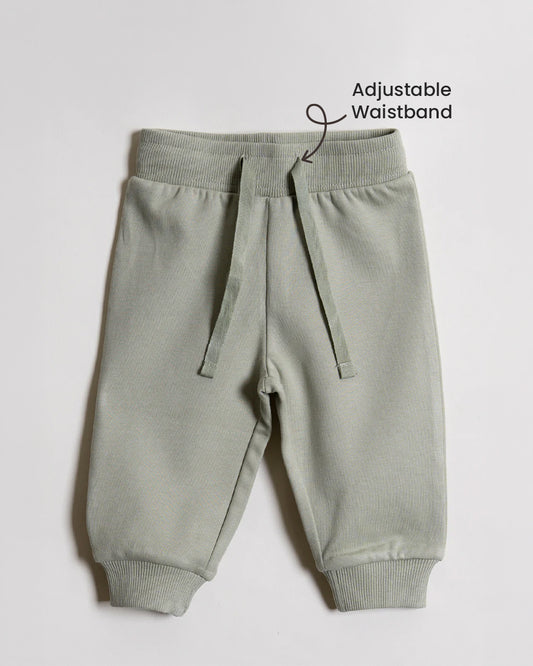Twingle 100% Organic Cotton Jogger Set-Hypoallergenic Fabric-No Itchy Tags-Soft Elasticated Waistband-Long Sleeves-Solid-Sage Green-For Infants