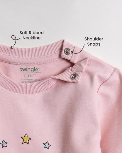 Twingle 100% Organic Cotton Jogger Set-Hypoallergenic Fabric-No Itchy Tags-Soft Elasticated Waistband-Long Sleeves-Solid-Pastel Pink-For Infants