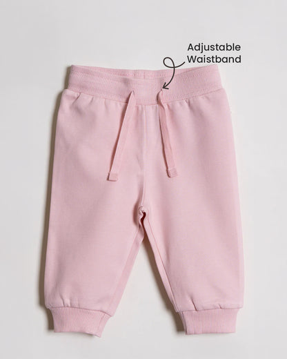 Twingle 100% Organic Cotton Jogger Set-Hypoallergenic Fabric-No Itchy Tags-Soft Elasticated Waistband-Long Sleeves-Solid-Pastel Pink-For Infants