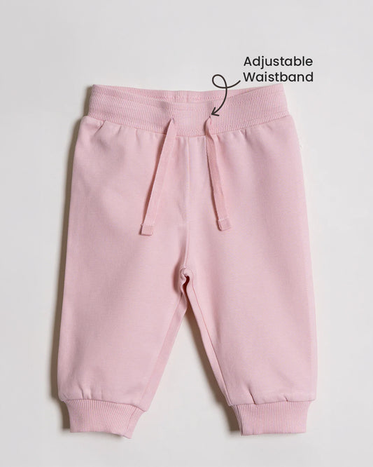 Twingle 100% Organic Cotton Jogger Set-Hypoallergenic Fabric-No Itchy Tags-Soft Elasticated Waistband-Long Sleeves-Solid-Pastel Pink-For Infants
