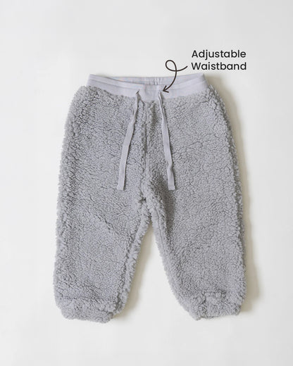 Twingle Faux Fur Winter Wear Hoodie & Jogger Set-100% Cotton Lining-Soft Adjustable Waistband-Long Sleeves-Solid-Grey-For Infants