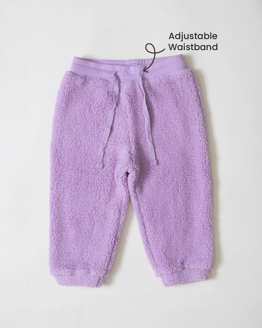 Twingle Faux Fur Winter Wear Hoodie & Jogger Set-100% Cotton Lining-Soft Adjustable Waistband-Long Sleeves-Solid-Lilac-For Infants