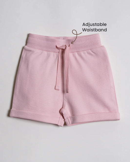 Twingle 100% Organic Cotton T-shirt & Shorts Set-No Itchy Tags-Shoulder Snaps for Easy Dressing-Soft Adjustable Waistband-Short Sleeves-Floral Print-Pastel Pink-For Infants