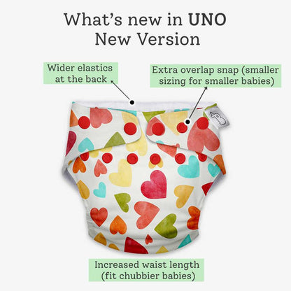 SuperBottoms Baby Hearts Freesize UNO-12 Hours Absorbency Cloth Diaper-Padded Underwear-100% Organic Cotton-Washable & Reusable-3 to 36M