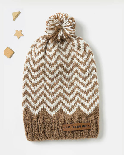 The Original Knit Brown & Off White Winter Wear Cap-Zig Zag-Acrylic-For Infants